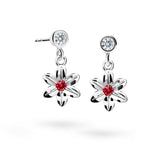 Dětské visací náušnice Danfil kytičky C1993 z bílého zlata s kamínky Ruby Dark, zapínání balónek