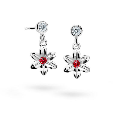 Dětské visací náušnice Danfil kytičky C1993 z bílého zlata s kamínky Ruby Dark, zapínání balónek