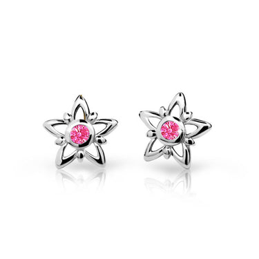 Dětské náušnice Danfil hvězdičky C1996 z bílého zlata s kamínky Tcf Red, zapínání balónek