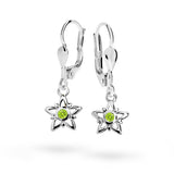 Dětské visací náušnice Danfil hvězdičky C1996 z bílého zlata s kamínky Peridot Green, zapínání klapka