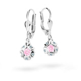 Dětské visací náušnice Danfil kytičky C2178 z bílého zlata s kamínky Pink, zapínání klapka
