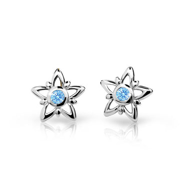 Dětské náušnice Danfil hvězdičky C1996 z bílého zlata s kamínky Arctic Blue, zapínání balónek