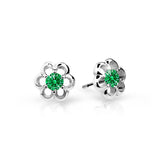Dětské náušnice Danfil kytičky C1947 z bílého zlata s kamínky Emerald Green, zapínání balónek