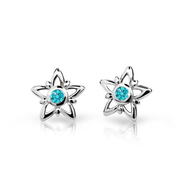 Dětské náušnice Danfil hvězdičky C1996 z bílého zlata s kamínky Mint Green, zapínání balónek