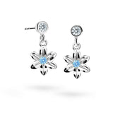 Dětské visací náušnice Danfil kytičky C1993 z bílého zlata s kamínky Arctic Blue, zapínání balónek