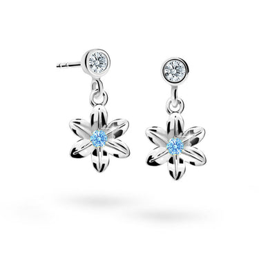 Dětské visací náušnice Danfil kytičky C1993 z bílého zlata s kamínky Arctic Blue, zapínání balónek