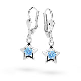 Dětské visací náušnice Danfil hvězdičky C1942 z bílého zlata s kamínky Arctic Blue, zapínání klapka