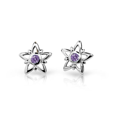 Dětské náušnice Danfil hvězdičky C1996 z bílého zlata s kamínky Amethyst, zapínání balónek