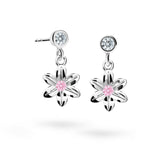 Dětské visací náušnice Danfil kytičky C1993 z bílého zlata s kamínky Pink, zapínání balónek