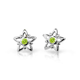 Dětské náušnice Danfil hvězdičky C1996 z bílého zlata s kamínky Peridot Green, zapínání balónek