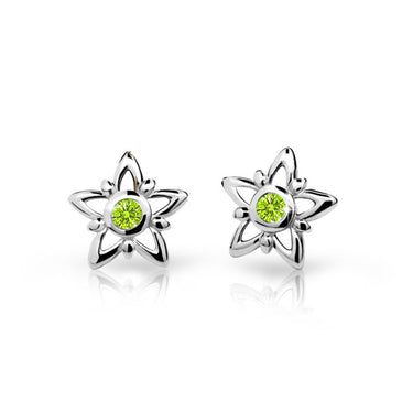 Dětské náušnice Danfil hvězdičky C1996 z bílého zlata s kamínky Peridot Green, zapínání balónek