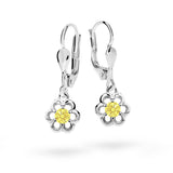 Dětské visací náušnice Danfil kytičky C1947 z bílého zlata s kamínky Yellow, zapínání klapka