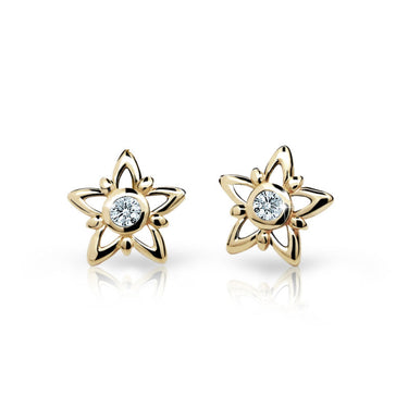 Dětské náušnice Danfil hvězdičky C1996 ze žlutého zlata s kamínky White, zapínání balónek