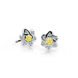 Dětské náušnice Danfil kytičky C2149 z bílého zlata s kamínky Yellow, zapínání puzeta