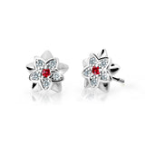 Dětské náušnice Danfil kytičky C2210 z bílého zlata s kamínky Ruby Dark, zapínání puzeta