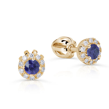 Zlaté dámské náušnice DF 3100, safír s diamanty, žluté zlato