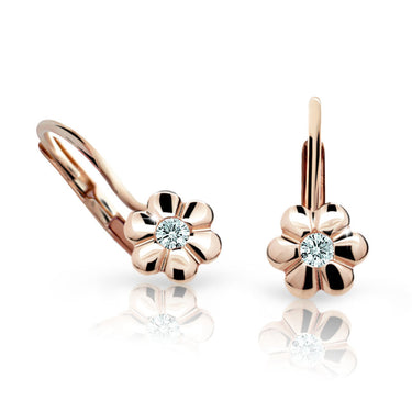 Dětské náušnice Danfil kytičky C1736 z růžového zlata s kamínky White, zapínání klapka
