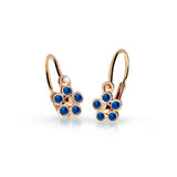 Dětské náušnice Danfil kytičky C2744 z růžového zlata s kamínky Dark Blue, zapínání brizura