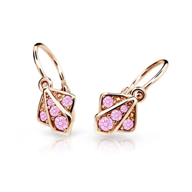 Dětské náušnice Danfil C2241 z růžového zlata s kamínky Pink, zapínání brizura