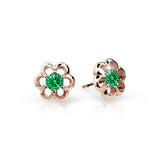 Dětské náušnice Danfil kytičky C1947 z růžového zlata s kamínky Emerald Green, zapínání balónek