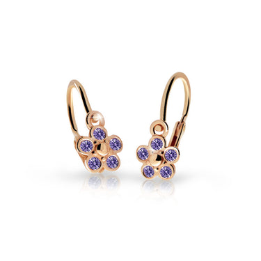 Dětské náušnice Danfil kytičky C2744 z růžového zlata s kamínky Amethyst, zapínání brizura