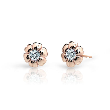 Dětské náušnice Danfil kytičky C2151 z růžového zlata s kamínky White, zapínání balónek
