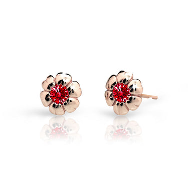 Dětské náušnice Danfil kytičky C2151 z růžového zlata s kamínky Ruby Dark, zapínání balónek