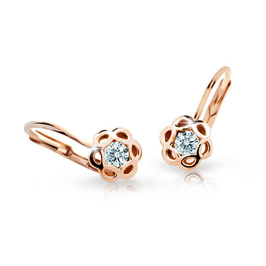 Dětské náušnice Danfil kytičky C2179 z růžového zlata s kamínky White, zapínání klapka