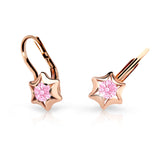 Dětské náušnice Danfil hvězdičky C2159 z růžového zlata s kamínky Pink, zapínání klapka