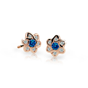 Dětské náušnice Danfil kytičky C2149 z růžového zlata s kamínky Dark Blue, zapínání balónek
