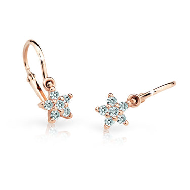Dětské náušnice Danfil hvězdičky C2118 z růžového zlata s kamínky White, zapínání brizura