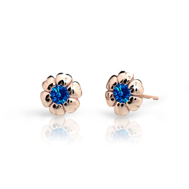 Dětské náušnice Danfil kytičky C2151 z růžového zlata s kamínky Dark Blue, zapínání balónek