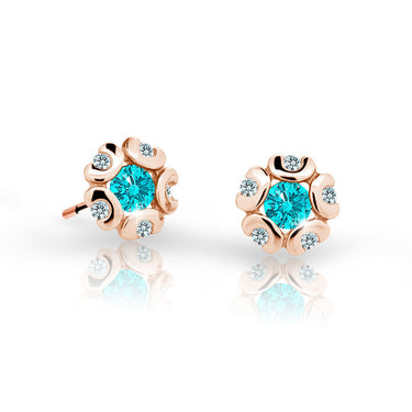 Dětské náušnice Danfil kytičky C2178 z růžového zlata s kamínky Mint Green, zapínání balónek
