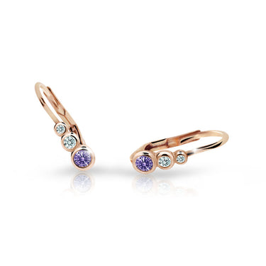 Dětské náušnice Danfil C2255 z růžového zlata s kamínky Amethyst, zapínání klapka