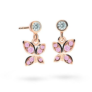 Dětské visací náušnice Danfil C2259 z růžového zlata s kamínky Pink, zapínání balónek