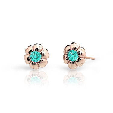 Dětské náušnice Danfil kytičky C2151 z růžového zlata s kamínky Mint Green, zapínání balónek