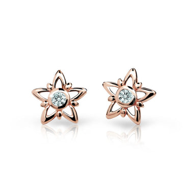 Dětské náušnice Danfil hvězdičky C1996 z růžového zlata s kamínky White, zapínání balónek
