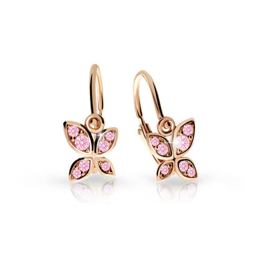 Dětské náušnice Danfil C2259 z růžového zlata s kamínky Pink, zapínání brizura