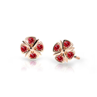 Dětské náušnice Danfil C2245 z růžového zlata s kamínky Ruby Dark, zapínání puzeta