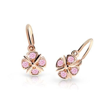 Dětské náušnice Danfil C2245 z růžového zlata s kamínky Pink, zapínání brizura