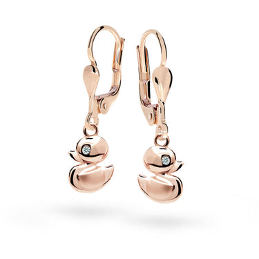 Dětské visací náušnice Danfil kačenky C1954 z růžového zlata s kamínky White, zapínání klapka