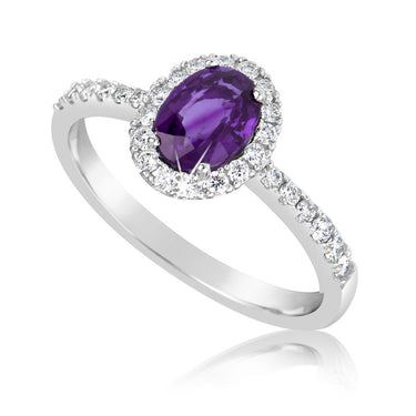 Zlatý zásnubní prsten DF 3101, bílé zlato, ametyst s diamanty