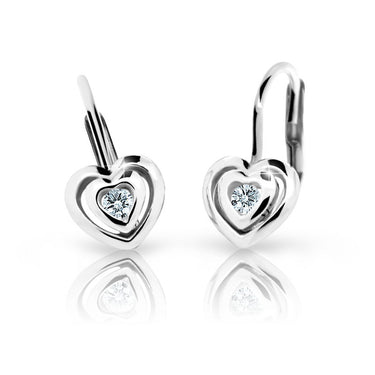 Dětské náušnice Danfil srdíčka C2177 z bílého zlata s kamínkem White, zapínání klapka