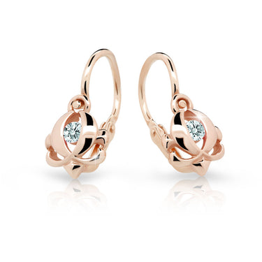 Dětské náušnice Danfil C2218 z růžového zlata s kamínkem White, zapínání brizura