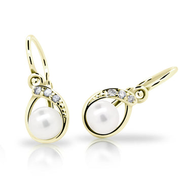 Dětské perlové náušnice Danfil C2480 ze žlutého zlata, zapínání brizura