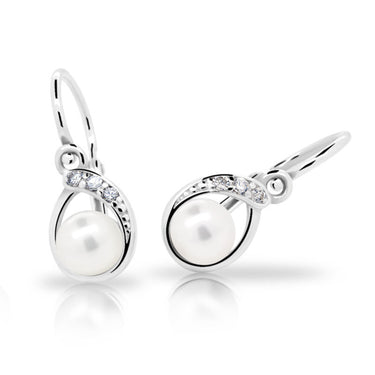 Dětské perlové náušnice Danfil C2480 z bílého zlata, zapínání brizura