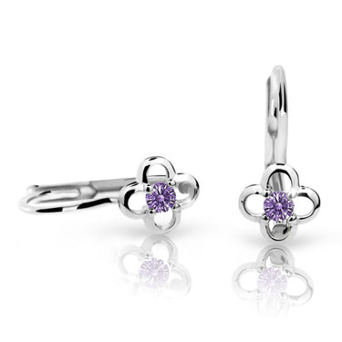 Dětské náušnice Danfil kytičky C1944 z bílého zlata s kamínkem Amethyst, zapínání klapka