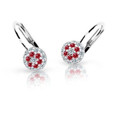 Dětské náušnice Danfil C2150 z bílého zlata s kamínky Ruby Dark, zapínání klapka