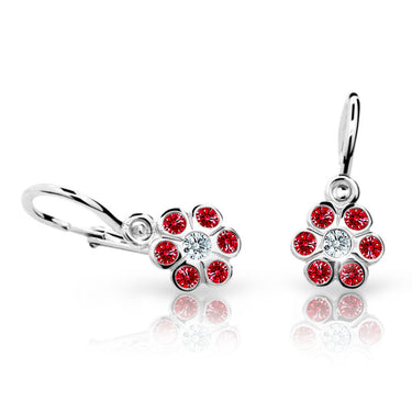 Dětské náušnice Danfil kytičky C1737 z bílého zlata s kamínky Ruby Dark, zapínání brizura