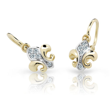 Dětské náušnice Danfil C2219 ze žlutého zlata s kamínky White, zapínání brizura